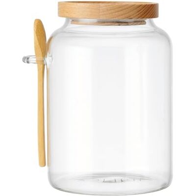 KitchenCraft Idilica förvaringsburk i glas med bokträlock och bambusked, lufttät glasbehållare med trälock för köksförvaring och organisering, 12 ml KitchenCraft Idilica förvaringsburk i glas med bokträlock och bambusked, lufttät glasbehållare med trälock för köksförvaring och organisering, 12 ml