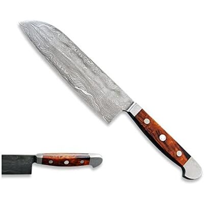 Güde Solingen Santokukniv Damaskus stål smidd, 18 cm, öken järnträ, F., Handgjord Tyskland Güde Solingen Santokukniv Damaskus stål smidd, 18 cm, öken järnträ, F., Handgjord Tyskland