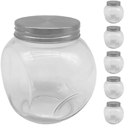 Relaxdays set med 6 godisburkar 480 ml med lock i rostfritt stål, klar/silver, 10,5 x 10,5 x 8 cm Relaxdays set med 6 godisburkar 480 ml med lock i rostfritt stål, klar/silver, 10,5 x 10,5 x 8 cm