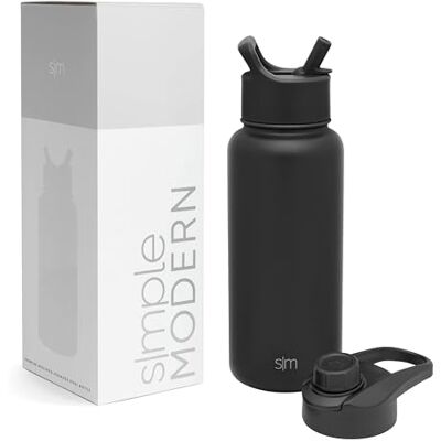 Simple Modern Enkel modern vattenflaska med sugrör och tugglock vakuumisolerat rostfritt stål metall termosflaskor återanvändbar läckagesäker BPA-fri flaska för sport gym toppit samling 32 oz, midnatt svart Simple Modern Enkel modern vattenflaska med sugrör och tugglock vakuumisolerat rostfritt stål metall termosflaskor återanvändbar läckagesäker BPA-fri flaska för sport gym toppit samling 32 oz, midnatt svart