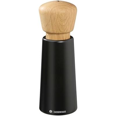 Zassenhaus Norderney, lackerat bokträ, kvarnhuvud av ek, steglöst justerbar högpresterande keramisk kvarn, kryddkvarn för peppar, salt och örter, 18 cm, svart Zassenhaus Norderney, lackerat bokträ, kvarnhuvud av ek, steglöst justerbar högpresterande keramisk kvarn, kryddkvarn för peppar, salt och örter, 18 cm, svart