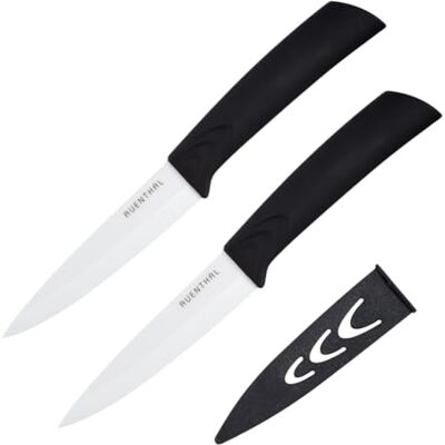 Amefa AUENTHAL Keramikkniv, 10 cm bladlängd, vitt keramiskt blad, extremt vass, ergonomiskt handtag svart, inklusive bladskydd, skalkniv kökskniv Amefa AUENTHAL Keramikkniv, 10 cm bladlängd, vitt keramiskt blad, extremt vass, ergonomiskt handtag svart, inklusive bladskydd, skalkniv kökskniv