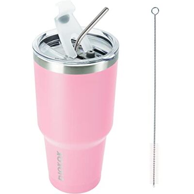 BJPKPK 850 ml isolerad tumlare med lock och sugrör, rostfritt stål resekaffebehållare, pulverlackerad resemugg, ljusrosa BJPKPK 850 ml isolerad tumlare med lock och sugrör, rostfritt stål resekaffebehållare, pulverlackerad resemugg, ljusrosa