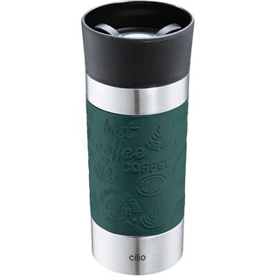 Cilio Vakuumdryckesmugg VIAGGIO termosmugg i rostfritt stål to go plastlock 360° drickförslutning Dubbelväggssystem okrossbar och läckagesäker 360 ml, höjd: 19 cm mörkgrön Cilio Vakuumdryckesmugg VIAGGIO termosmugg i rostfritt stål to go plastlock 360° drickförslutning Dubbelväggssystem okrossbar och läckagesäker 360 ml, höjd: 19 cm mörkgrön