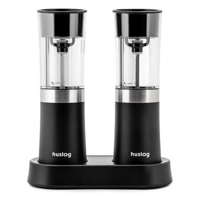 huslog Elektrisk gravitationssalt och pepparkvarn set med 2 – uppladdningsbar USB-C med laddningsstation, LED-ljus, justerbar, 100 ml, svart, rengöringsborste ingår huslog Elektrisk gravitationssalt och pepparkvarn set med 2 – uppladdningsbar USB-C med laddningsstation, LED-ljus, justerbar, 100 ml, svart, rengöringsborste ingår
