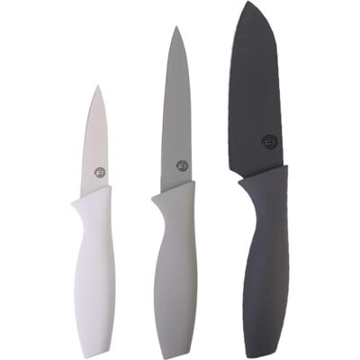 MasterChef Knivset, Köksknivset 3-Delar, Kockkniv, Universalkniv och Skalkniv i Rostfritt Stål, Non-Stick-Beläggning, Handtag med Soft Touch, Grå MasterChef Knivset, Köksknivset 3-Delar, Kockkniv, Universalkniv och Skalkniv i Rostfritt Stål, Non-Stick-Beläggning, Handtag med Soft Touch, Grå
