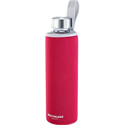 Westmark Dryckesflaska, tillverkad av glas med tryck, inkl skyddande fodral, 550 ml, glas/silikon/gummi, BPA-fri, Viva, röd/silver/genomskinlig, 5272226R Westmark Dryckesflaska, tillverkad av glas med tryck, inkl skyddande fodral, 550 ml, glas/silikon/gummi, BPA-fri, Viva, röd/silver/genomskinlig, 5272226R