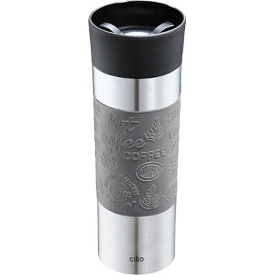 Cilio Vakuumdryckesmugg VIAGGIO termosmugg i rostfritt stål to go plastlock 360° drickförslutning dubbelt väggsystem bryt- och läckagesäker 500 ml, höjd: 22,5 cm grå Cilio Vakuumdryckesmugg VIAGGIO termosmugg i rostfritt stål to go plastlock 360° drickförslutning dubbelt väggsystem bryt- och läckagesäker 500 ml, höjd: 22,5 cm grå