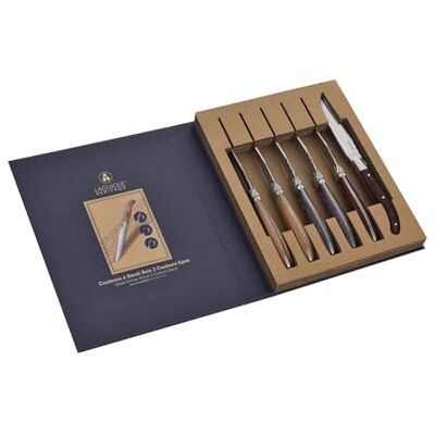 LAGUIOLE Heritage stekknivsset 6-delat set Blad i rostfritt stål Handtag i pakkaträ i 3 färger Presentförpackning Högkvalitativt utförande LAGUIOLE Heritage stekknivsset 6-delat set Blad i rostfritt stål Handtag i pakkaträ i 3 färger Presentförpackning Högkvalitativt utförande