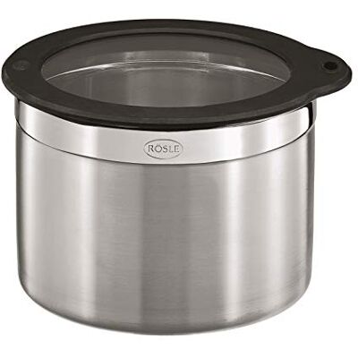 RÖSLE Burk med plastlock, högkvalitativ burk för förvaring av mat, hygienisk och smaklös, 18/10 rostfritt stål, diskmaskinssäker, 16 cm, silver RÖSLE Burk med plastlock, högkvalitativ burk för förvaring av mat, hygienisk och smaklös, 18/10 rostfritt stål, diskmaskinssäker, 16 cm, silver