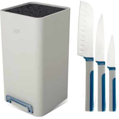 Tasty Knivblocksset inkl. 3 knivar, 4 delar, universalknivblock med borstinsats, inklusive surfplatta och mobiltelefonhållare och rostfria knivar Tasty Knivblocksset inkl. 3 knivar, 4 delar, universalknivblock med borstinsats, inklusive surfplatta och mobiltelefonhållare och rostfria knivar