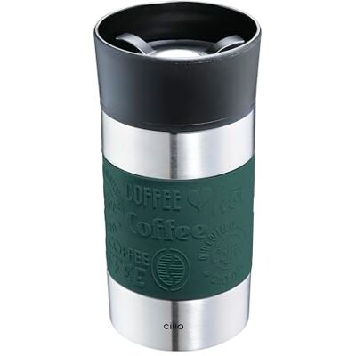 Cilio Vakuumdryckesmugg VIAGGIO termosmugg i rostfritt stål to go plastlock 360° drickförslutning Dubbelväggssystem okrossbar och läckagesäker 300 ml, höjd: 15,5 cm mörkgrön Cilio Vakuumdryckesmugg VIAGGIO termosmugg i rostfritt stål to go plastlock 360° drickförslutning Dubbelväggssystem okrossbar och läckagesäker 300 ml, höjd: 15,5 cm mörkgrön