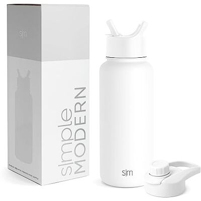 Simple Modern Enkel modern vattenflaska med sugrör och tugglock vakuumisolerat rostfritt stål metall termosflaskor återanvändbar läckagesäker BPA-fri flaska för sport Summit Collection 32 oz, vintervit Simple Modern Enkel modern vattenflaska med sugrör och tugglock vakuumisolerat rostfritt stål metall termosflaskor återanvändbar läckagesäker BPA-fri flaska för sport Summit Collection 32 oz, vintervit