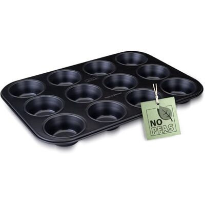 Zenker Perfect Black 12 muffinsform av stålplåt – dubbel non-stick beläggning, värmebeständig upp till 230 °C, perfekt för läckra muffins – Made in Germany Zenker Perfect Black 12 muffinsform av stålplåt – dubbel non-stick beläggning, värmebeständig upp till 230 °C, perfekt för läckra muffins – Made in Germany