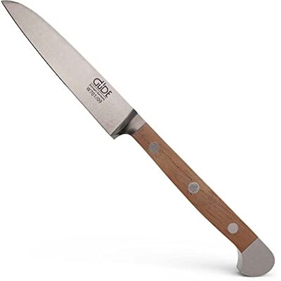 Güde Solingen Grönsakskniv smidd, 9 cm, valnötsträ, ALPHA-WALNUT double bolster, Handgjord Tyskland Güde Solingen Grönsakskniv smidd, 9 cm, valnötsträ, ALPHA-WALNUT double bolster, Handgjord Tyskland