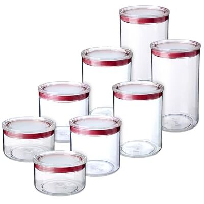 Tatay Förvaringsburkar med lock – 8 förvaringsburkar set (2 x 0,5 l, 2 x 1, 2 x 1,5 l, 2 x 2 l), BPA-fria, diskmaskinssäkra, stapelbara, genomskinliga, röda Tatay Förvaringsburkar med lock – 8 förvaringsburkar set (2 x 0,5 l, 2 x 1, 2 x 1,5 l, 2 x 2 l), BPA-fria, diskmaskinssäkra, stapelbara, genomskinliga, röda
