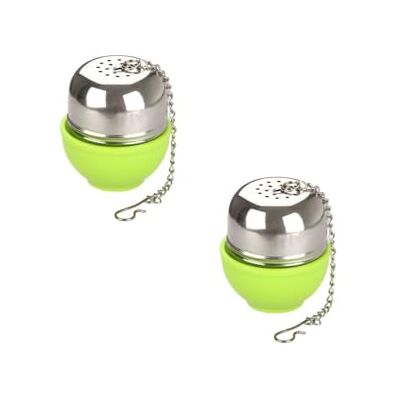 FACKELMANN Facklemann 9909150 set med 2 ovala tebollar med hållare, tebollar, tefilter, örttefilter, rostfritt stål, ABS, grön, 4 x 4,5 cm (18 x 18 tum) FACKELMANN Facklemann 9909150 set med 2 ovala tebollar med hållare, tebollar, tefilter, örttefilter, rostfritt stål, ABS, grön, 4 x 4,5 cm (18 x 18 tum)