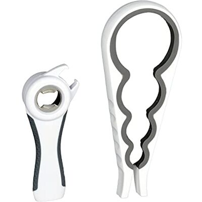 Relaxdays 10027894_1084 universell burkgripare och multiöppnare, set med 2, 5-i-1, för glasögon, burkar, lock och flaskor, vitgrå, plast, gummi, metall Relaxdays 10027894_1084 universell burkgripare och multiöppnare, set med 2, 5-i-1, för glasögon, burkar, lock och flaskor, vitgrå, plast, gummi, metall