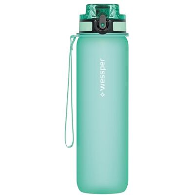 Wessper Active Max Tritan drickflaska 1 l, motiverande vattenflaska med tidsmarkering BPA-fri, läckagesäker sportflaska, 1 liter för cykel, skola, barn, vandring, sport, mynta Wessper Active Max Tritan drickflaska 1 l, motiverande vattenflaska med tidsmarkering BPA-fri, läckagesäker sportflaska, 1 liter för cykel, skola, barn, vandring, sport, mynta
