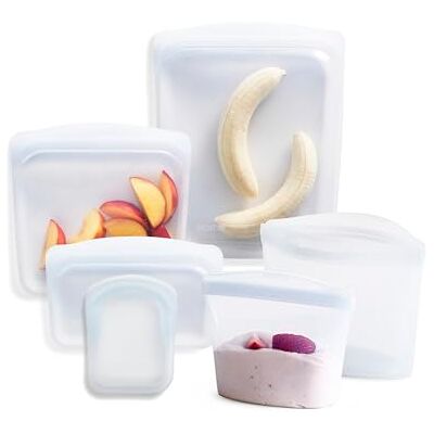 Stasher 6-pack genomskinlig förvaring: ficka, skål 1-kopp, smörgås, skål 2-kopp, halv gallon, mellanmål Stasher 6-pack genomskinlig förvaring: ficka, skål 1-kopp, smörgås, skål 2-kopp, halv gallon, mellanmål