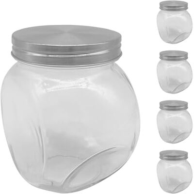 Relaxdays set med 5 klara godisburkar, 650 ml, förvaring med lock i rostfritt stål, 12,5 x 11,5 x 8,5 cm, silver Relaxdays set med 5 klara godisburkar, 650 ml, förvaring med lock i rostfritt stål, 12,5 x 11,5 x 8,5 cm, silver