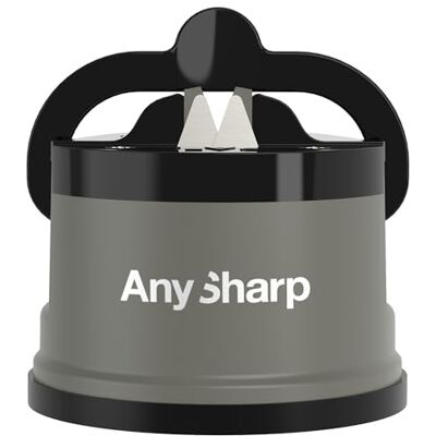 AnySharp Knivslipare, Hands-Free Säkerhet, PowerGrip Sugkopp, Säkert vässar alla köksknivar, Idealisk för härdat stål & tandade, Kompakt, Grå AnySharp Knivslipare, Hands-Free Säkerhet, PowerGrip Sugkopp, Säkert vässar alla köksknivar, Idealisk för härdat stål & tandade, Kompakt, Grå