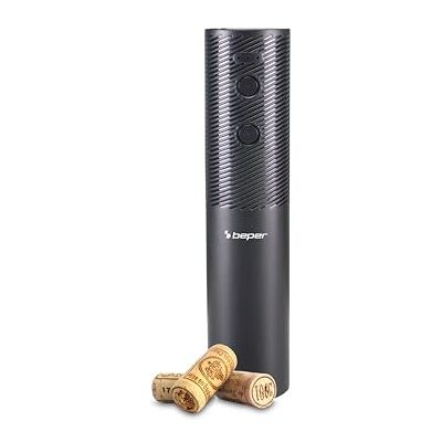 BEPER P102ACP101 Electric Wine Corkscrew, 20W, Rechargeable Electric Bottle Opener with USB Cable, Cap Cutter included, LED Light, Opens 50 bottles with one charge, Black BEPER P102ACP101 Electric Wine Corkscrew, 20W, Rechargeable Electric Bottle Opener with USB Cable, Cap Cutter included, LED Light, Opens 50 bottles with one charge, Black