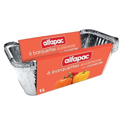Alfapac aluminiumskålar, 1 l, med lock, 6 stycken Alfapac aluminiumskålar, 1 l, med lock, 6 stycken