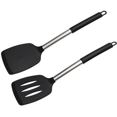 Elalove 2-delad spatelset, silikonspatel med handtag i rostfritt stål, värmebeständig och non-stick, pannkaksvarvare och hålsvarvare för kök, köksredskap, svart Elalove 2-delad spatelset, silikonspatel med handtag i rostfritt stål, värmebeständig och non-stick, pannkaksvarvare och hålsvarvare för kök, köksredskap, svart
