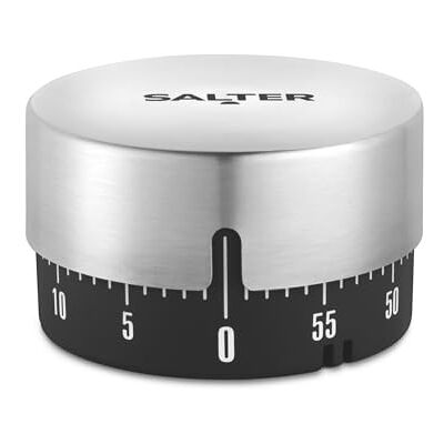 Salter mekanisk 60 minuter, batterier behövs, nedräkningsmarkörer, rostfritt stål, ägg, kökstimer, perfekt för bakning/matlagning, modern design, SA00627FEU7, en storlek Salter mekanisk 60 minuter, batterier behövs, nedräkningsmarkörer, rostfritt stål, ägg, kökstimer, perfekt för bakning/matlagning, modern design, SA00627FEU7, en storlek