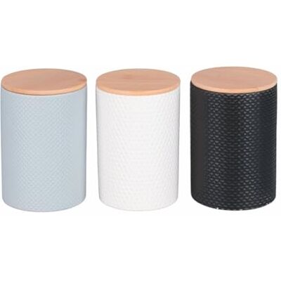 Tivoli Set med 3 burkar 750 ml stengods, bambulock, cirkel Tivoli Set med 3 burkar 750 ml stengods, bambulock, cirkel