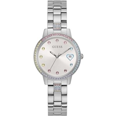 GUESS Damarmbandsur Three of Hearts med silverfärgat rostfritt stålarmband, 3 bar, boettdiameter: 34 mm, GW0657L1 GUESS Damarmbandsur Three of Hearts med silverfärgat rostfritt stålarmband, 3 bar, boettdiameter: 34 mm, GW0657L1
