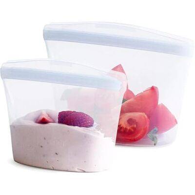 Stasher återanvändbar silikonförvaringsväska, 2-pack skålar (klar), matförberedande behållare, lunch, resor, smink, gymväska, frys, ugn Stasher återanvändbar silikonförvaringsväska, 2-pack skålar (klar), matförberedande behållare, lunch, resor, smink, gymväska, frys, ugn