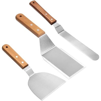 Elalove Rostfri stekspade och böjda tårtpallar, grillspatel och vinkelpalett med trähandtag, robust metallspatel för tårtdekoration, matlagning och grillning, 3 stycken Elalove Rostfri stekspade och böjda tårtpallar, grillspatel och vinkelpalett med trähandtag, robust metallspatel för tårtdekoration, matlagning och grillning, 3 stycken
