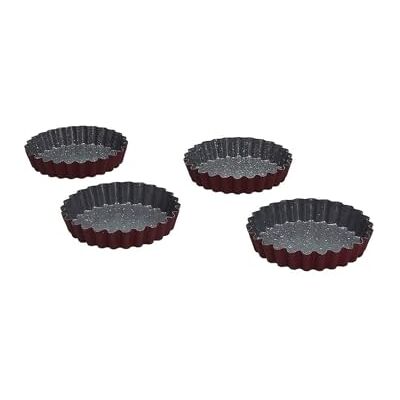 Avilia Set med 4 non-stick-formar för tårtor – set med 4 st kakformar i kolstål, 10 x 1,8 cm, svart Avilia Set med 4 non-stick-formar för tårtor – set med 4 st kakformar i kolstål, 10 x 1,8 cm, svart