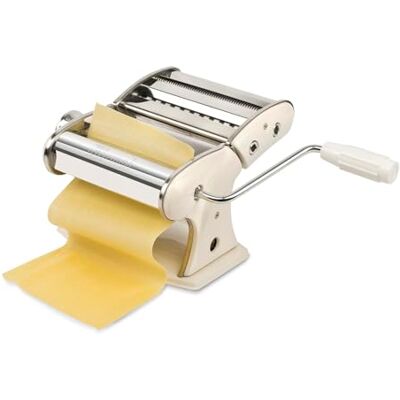 Girmi IM92 Pastamaskin, rostfritt stål, 7 tjockleksnivåer, 3 storlekar pasta, aluminiumrullar, grädde Girmi IM92 Pastamaskin, rostfritt stål, 7 tjockleksnivåer, 3 storlekar pasta, aluminiumrullar, grädde
