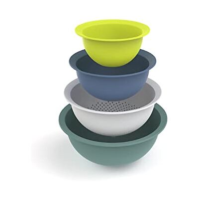 Rotho Caruba Set om 4 bestående av 3 skålar och 1 sil, plast, flerfärgad, 30 cm Rotho Caruba Set om 4 bestående av 3 skålar och 1 sil, plast, flerfärgad, 30 cm