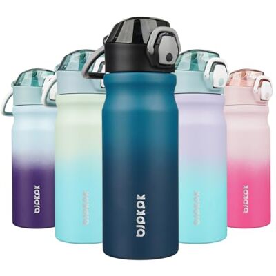 BJPKPK 525 ml isolerad vattenflaska med sugrör rostfritt stål dubbla väggar vattenflaska BPA-fri läckagesäker termos med låsbart flip-lock och mjuk silikonpip, indigo svart BJPKPK 525 ml isolerad vattenflaska med sugrör rostfritt stål dubbla väggar vattenflaska BPA-fri läckagesäker termos med låsbart flip-lock och mjuk silikonpip, indigo svart