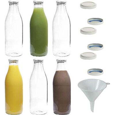mikken 6 x glasflaska 1 liter med 12 x PVC fritt skruvlock inkl. tratt mikken 6 x glasflaska 1 liter med 12 x PVC fritt skruvlock inkl. tratt