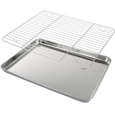 ASelected bakplåt med kylgaller 40,5 x 30,4 cm stor ugnsplåt i rostfritt stål med kylgaller, kylgaller, rostfritt stål, rektangulär kakplåt, droppgaller, bakning för bakning matlagning ASelected bakplåt med kylgaller 40,5 x 30,4 cm stor ugnsplåt i rostfritt stål med kylgaller, kylgaller, rostfritt stål, rektangulär kakplåt, droppgaller, bakning för bakning matlagning