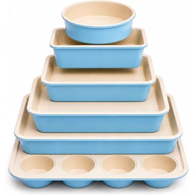 Nutrichef Set för Bakning 6 Delar Antihäftande Bakplåtar, Fina Gröna Plåtar med Vit Insida, Högkvalitativa Kökstillbehör för Bakning av Kakor, Bröd, Muffins och Mer Nutrichef Set för Bakning 6 Delar Antihäftande Bakplåtar, Fina Gröna Plåtar med Vit Insida, Högkvalitativa Kökstillbehör för Bakning av Kakor, Bröd, Muffins och Mer