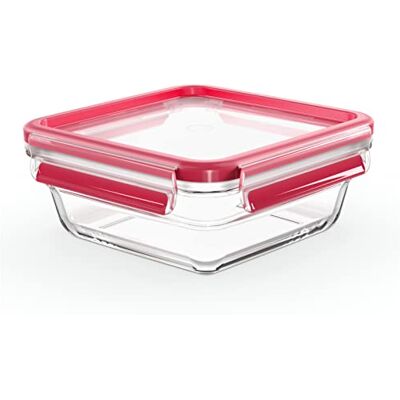 EMSA ClipClose lufttät av polypropen, fyrkantigt glas, hygieniskt, behåller inte lukt och smaker, certifierat "Baby Care", frys- och mikrovågsugnssäker, diskmaskinssäker, röd EMSA ClipClose lufttät av polypropen, fyrkantigt glas, hygieniskt, behåller inte lukt och smaker, certifierat "Baby Care", frys- och mikrovågsugnssäker, diskmaskinssäker, röd