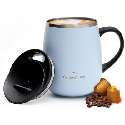 Grandties Isolerad kaffemugg med handtag – glidlock för stänkskydd 473 ml vinglasform termos med dubbelväggigt vakuum rostfritt stål håller drycker varma eller kalla – Glaciär sjö Grandties Isolerad kaffemugg med handtag – glidlock för stänkskydd 473 ml vinglasform termos med dubbelväggigt vakuum rostfritt stål håller drycker varma eller kalla – Glaciär sjö