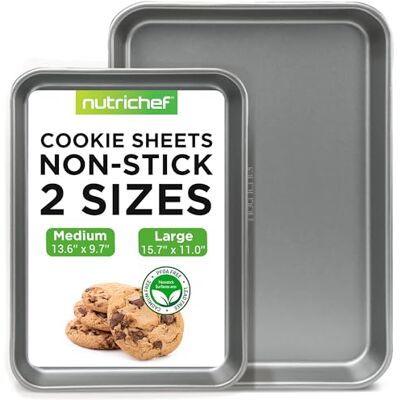 Nutrichef Non-stick kakplåt bakplåt – 2-st. Professionell kvalitet kök matlagning non-stick bakbrickor med grå beläggning på insidan och utsidan, diskmaskinssäker Nutrichef Non-stick kakplåt bakplåt – 2-st. Professionell kvalitet kök matlagning non-stick bakbrickor med grå beläggning på insidan och utsidan, diskmaskinssäker