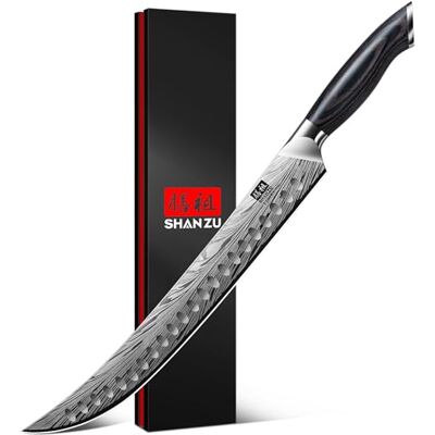 SHAN ZU Butcher Knife in High Carbon Powder Steel, 12 Inch Brisket Knife for Meat Cutting, Carving and Slicing Knives with Ergonomic Pakkawood Handle, Ultra Sharp Meat Breaking Knives SHAN ZU Butcher Knife in High Carbon Powder Steel, 12 Inch Brisket Knife for Meat Cutting, Carving and Slicing Knives with Ergonomic Pakkawood Handle, Ultra Sharp Meat Breaking Knives