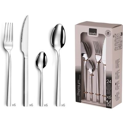 Amefa Figur bestickset 24 delar, rostfritt stål 4 mm tjock, mikrotandad kniv, metall, flerfärgad, piezas Amefa Figur bestickset 24 delar, rostfritt stål 4 mm tjock, mikrotandad kniv, metall, flerfärgad, piezas