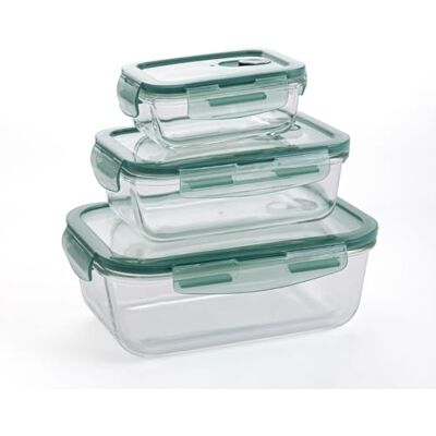 Quid Minimal uppsättning 3 lufttäta glasbehållare 1800 ml-800 ml-330 ml Quid Minimal uppsättning 3 lufttäta glasbehållare 1800 ml-800 ml-330 ml