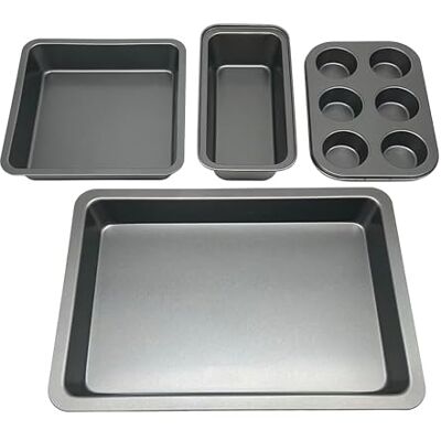 Relaxdays bakformsset, 4 stycken, muffinsplåt, lådform, 2 x stekform, non-stick belagd, kolstål, mörkgrå Relaxdays bakformsset, 4 stycken, muffinsplåt, lådform, 2 x stekform, non-stick belagd, kolstål, mörkgrå