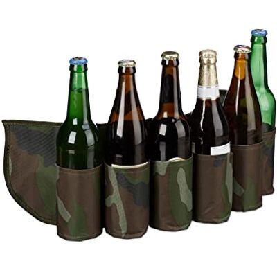 Relaxdays öl-bälte sexpack, för 6 burkar & flaskor, 0,2-0,5 l, öl-bälte kamouflage, justerbart, grön/brun Relaxdays öl-bälte sexpack, för 6 burkar & flaskor, 0,2-0,5 l, öl-bälte kamouflage, justerbart, grön/brun