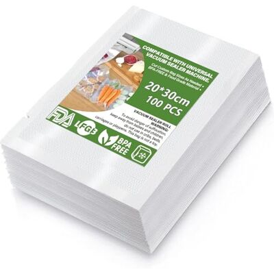 Woobroo Vakuumpåsar för livsmedel, vakuumpåsar, våfflor, lämpliga för alla vakuummaskiner, för förvaring av mat och för matlagning, BPA-fri (100 påsar, 20 x 30 cm) Woobroo Vakuumpåsar för livsmedel, vakuumpåsar, våfflor, lämpliga för alla vakuummaskiner, för förvaring av mat och för matlagning, BPA-fri (100 påsar, 20 x 30 cm)